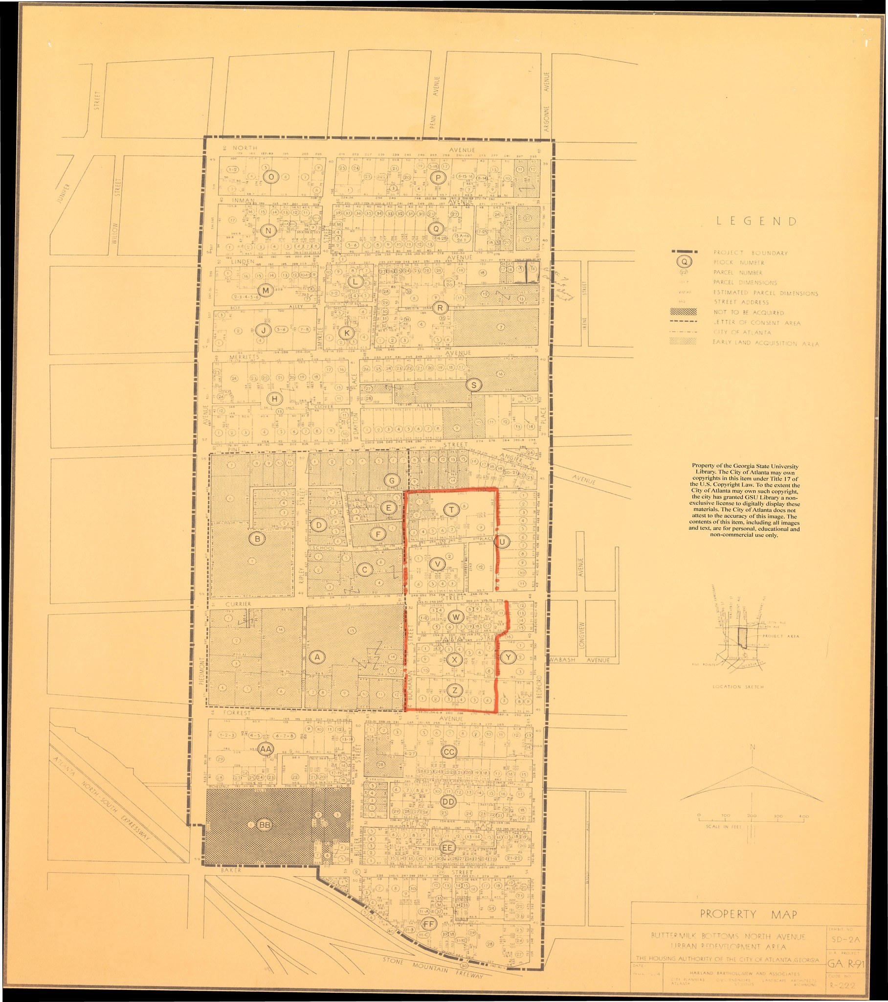 Property map, Buttermilk Bottoms North Avenue Urban Redevelopment Area, Housing Authority of the City of Atlanta, August 1964
