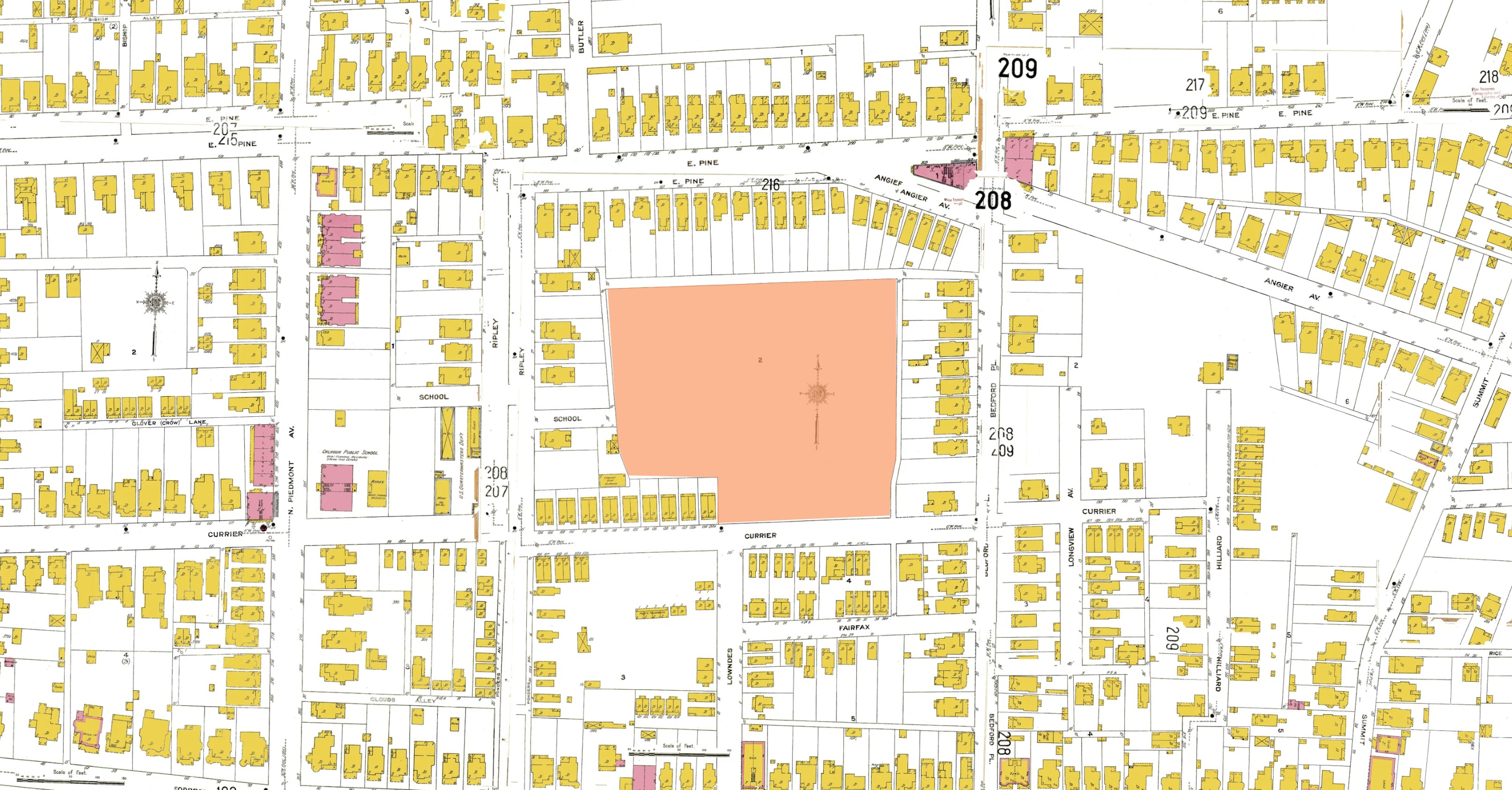 Sanborn map, 1911, its blank area shaded